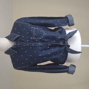 Seven7 star-studded blue button-down shirt with white stars. Size S